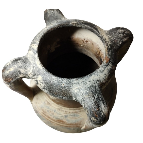 Vintage Handspun Native Vase Clay Pottery Stoneware Etched Four Handle‎ 9.5 Inch - Picture 8 of 9